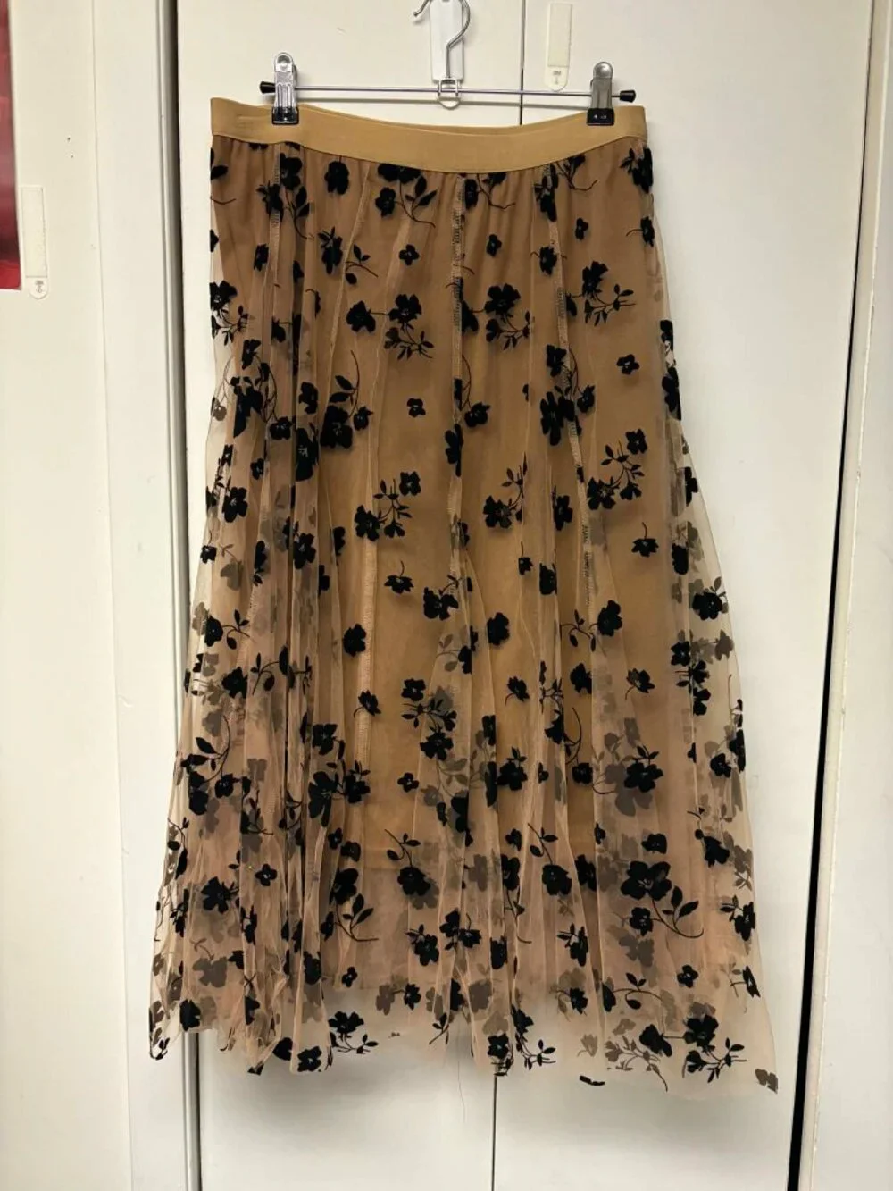 Chicwish 3D Posy Double-Layered Mesh Midi Skirt in Caramel L/XL